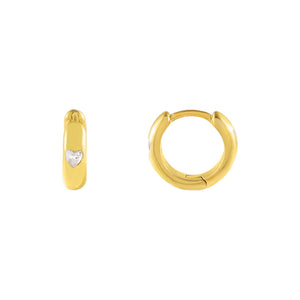 Gold CZ Mini Heart Huggie Earring - Adina Eden's Jewels