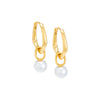 Pearl White / Pair Dangling Pearl Huggie Earring - Adina Eden's Jewels