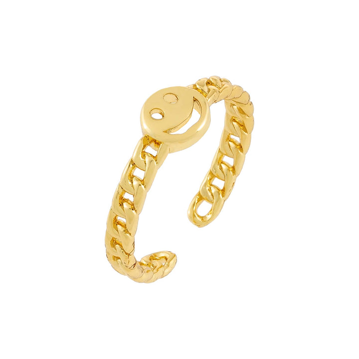 Gold Smiley Face Chain Ring - Adina Eden's Jewels