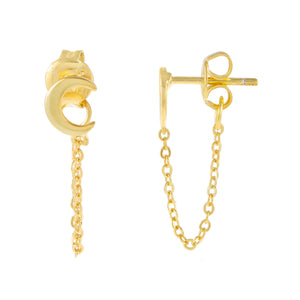 Gold Tiny Moon Chain Stud Earring - Adina Eden's Jewels