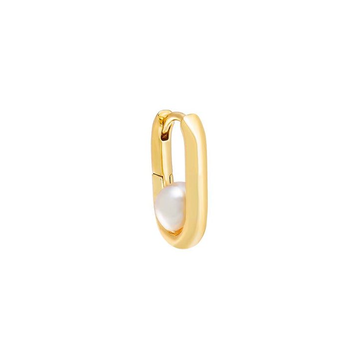 Pearl White / Single Solid Oval X Pearl Huggie Earring - Adina Eden's Jewels