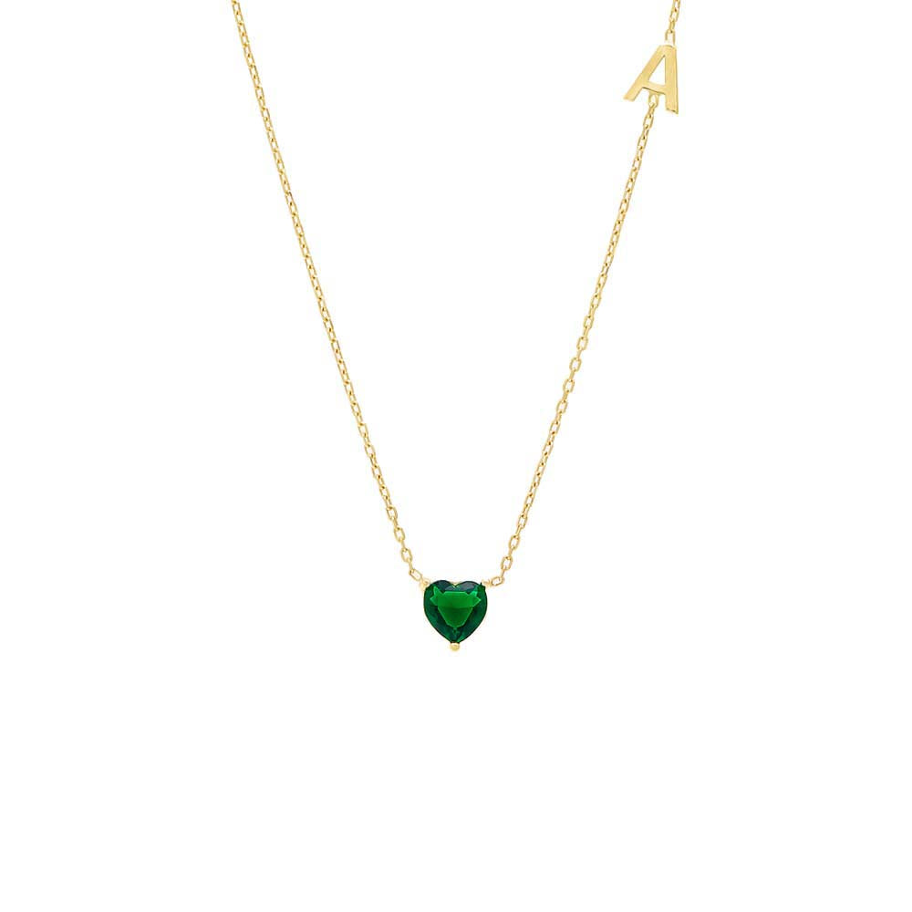Emerald Green / A Colored Heart X Sideway Initial Necklace - Adina Eden's Jewels