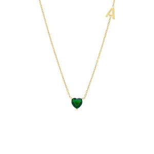 Emerald Green / A Colored Heart X Sideway Initial Necklace - Adina Eden's Jewels