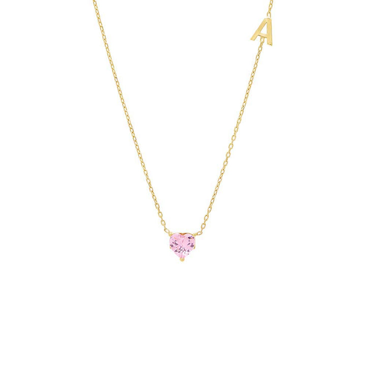 Sapphire Pink / A Colored Heart X Sideway Initial Necklace - Adina Eden's Jewels