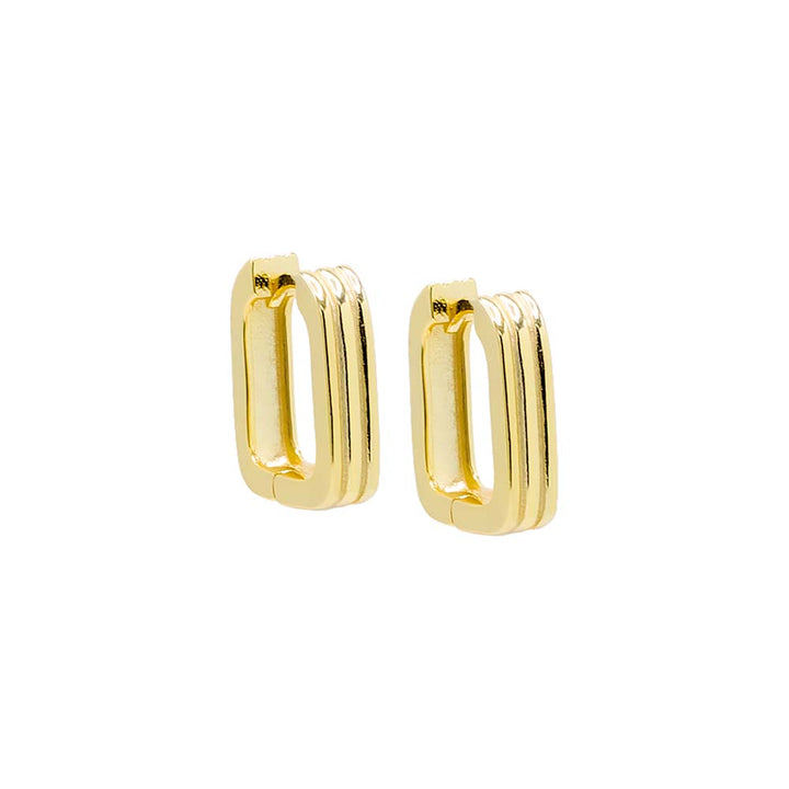 Gold / 14MM Solid Wide Lined Oval Shape Huggie Earring - Adina Eden's Jewels
