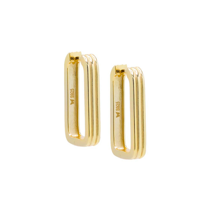 Gold / 22MM Solid Wide Lined Oval Shape Huggie Earring - Adina Eden's Jewels