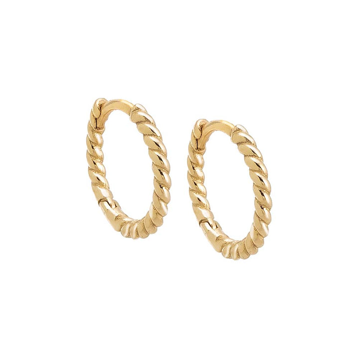 14K Gold / Pair Thin Twisted Huggie Earring 14K - Adina Eden's Jewels