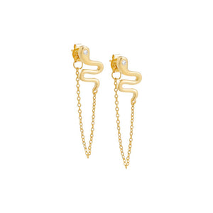 Gold / Pair Snake Chain Drop Earring - Adina Eden's Jewels