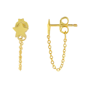 Gold Tiny Star Chain Stud Earring - Adina Eden's Jewels