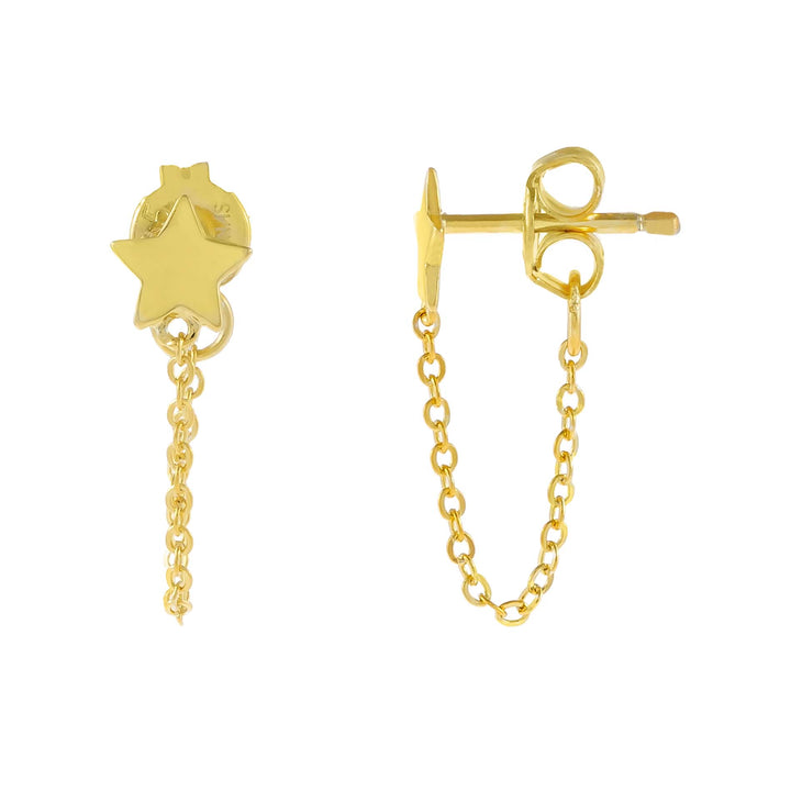 Gold Tiny Star Chain Stud Earring - Adina Eden's Jewels