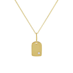 Gold Engraved CZ Mini Heart Dog Tag Necklace - Adina Eden's Jewels