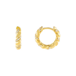 Gold Pavé X Solid Twisted Huggie Earring - Adina Eden's Jewels