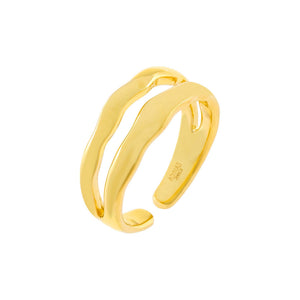 Gold Waved Double Row Ring - Adina Eden's Jewels