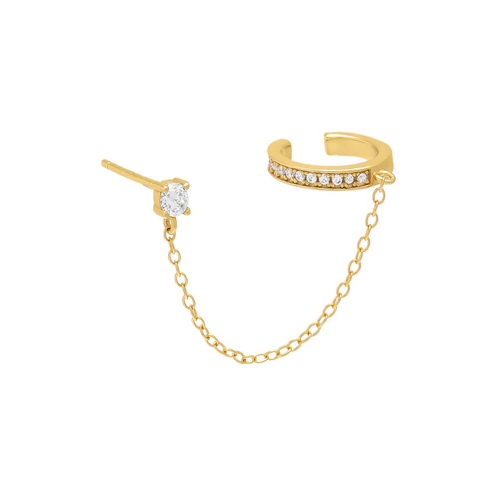 Gold / Single CZ Chain Stud Ear Cuff - Adina Eden's Jewels
