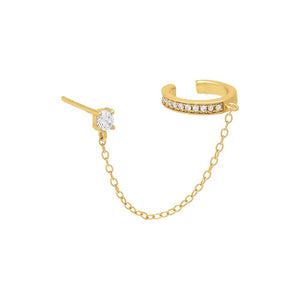 Gold / Single CZ Chain Stud Ear Cuff - Adina Eden's Jewels