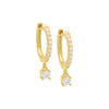 Gold Pavé Dangling Solitaire Huggie Earring - Adina Eden's Jewels