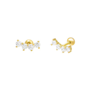 Gold Solitaire Curved Bar Threaded Stud Earring - Adina Eden's Jewels