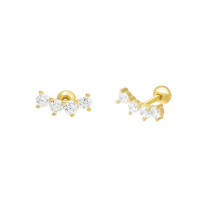 Gold Solitaire Curved Bar Threaded Stud Earring - Adina Eden's Jewels
