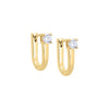 Gold / 15MM CZ Solitaire Elongated Oval Shape Huggie Earring - Adina Eden's Jewels