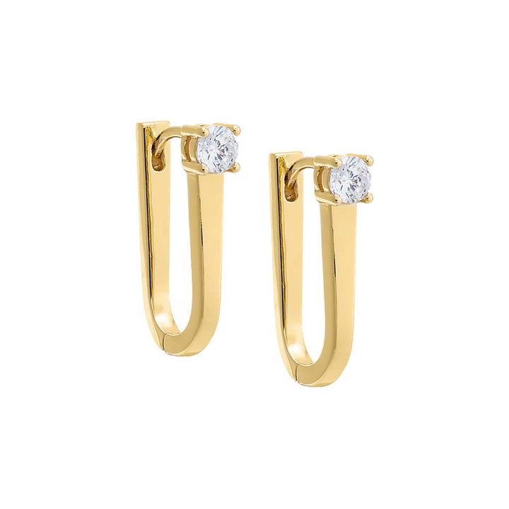 Gold / 20MM CZ Solitaire Elongated Oval Shape Huggie Earring - Adina Eden's Jewels