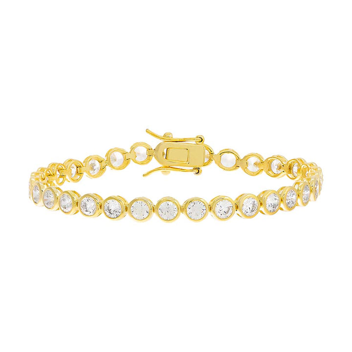 Gold / Round / 4MM Round Bezel-Set Tennis Bracelet - Adina Eden's Jewels