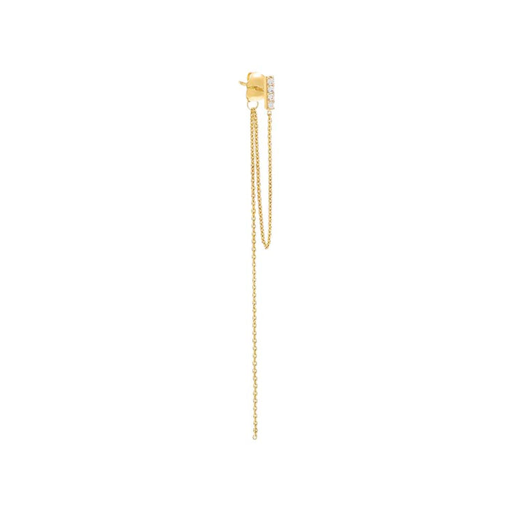 14K Gold / Single Pave Bar Double Chain Drop Stud Earring 14K - Adina Eden's Jewels
