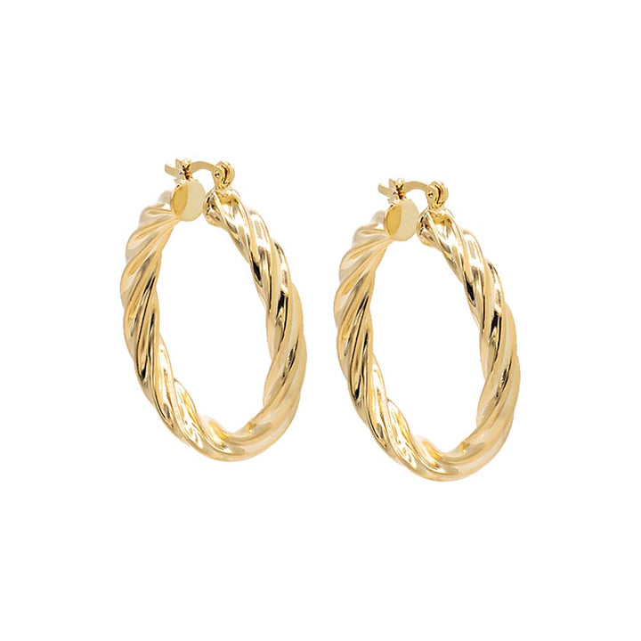 Gold / 35 MM Adina Eden's Chunky Hollow Twisted Hoop Earring - Adina Eden's Jewels