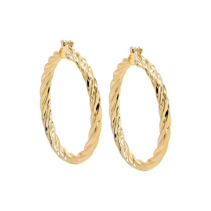 Gold / 50 MM Adina Eden's Chunky Hollow Twisted Hoop Earring - Adina Eden's Jewels