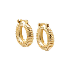 Gold / Pair Mini Solid Ridged Hoop Earring - Adina Eden's Jewels