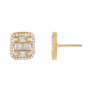14K Gold CZ Illusion Emerald Stud Earring 14K - Adina Eden's Jewels