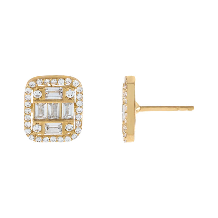 14K Gold CZ Illusion Emerald Stud Earring 14K - Adina Eden's Jewels