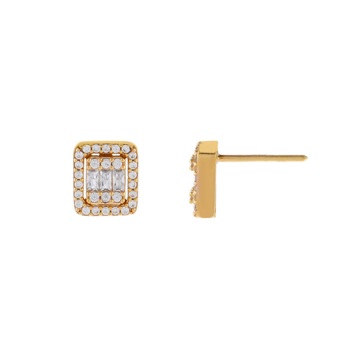 14K Gold CZ Small Illusion Baguette Stud Earring 14K - Adina Eden's Jewels