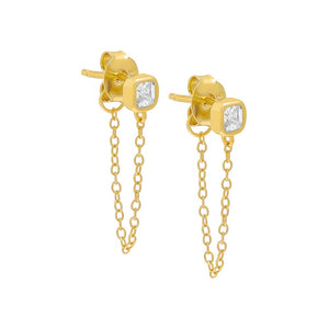 Gold / Pair Square Bezel Front Back Stud Earring - Adina Eden's Jewels