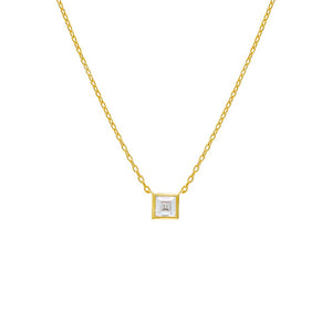 Gold / Princess Cut Square Bezel Solitaire Necklace - Adina Eden's Jewels