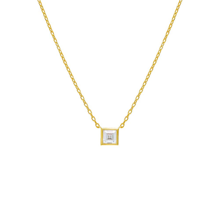 Gold / Princess Cut Square Bezel Solitaire Necklace - Adina Eden's Jewels