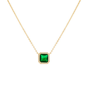 Emerald Green CZ Colored Illusion Square Necklace - Adina Eden's Jewels