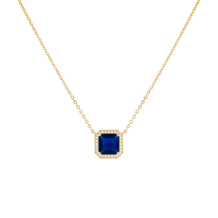 Sapphire Blue CZ Colored Illusion Square Necklace - Adina Eden's Jewels