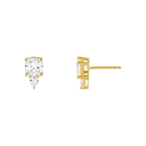 Gold CZ Double Stone Stud Earring - Adina Eden's Jewels
