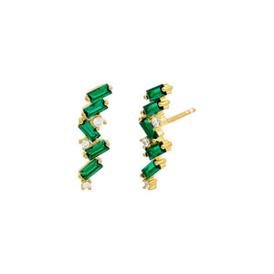 Emerald Green Scattered Baguette Bar Stud Earring - Adina Eden's Jewels
