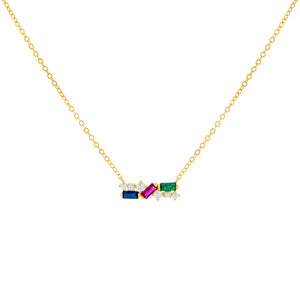 Multi-Color CZ Multi Color Baguette Necklace - Adina Eden's Jewels