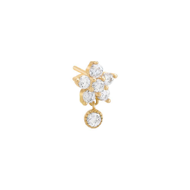 Gold / Single Dangling CZ Flower Stud Earring - Adina Eden's Jewels
