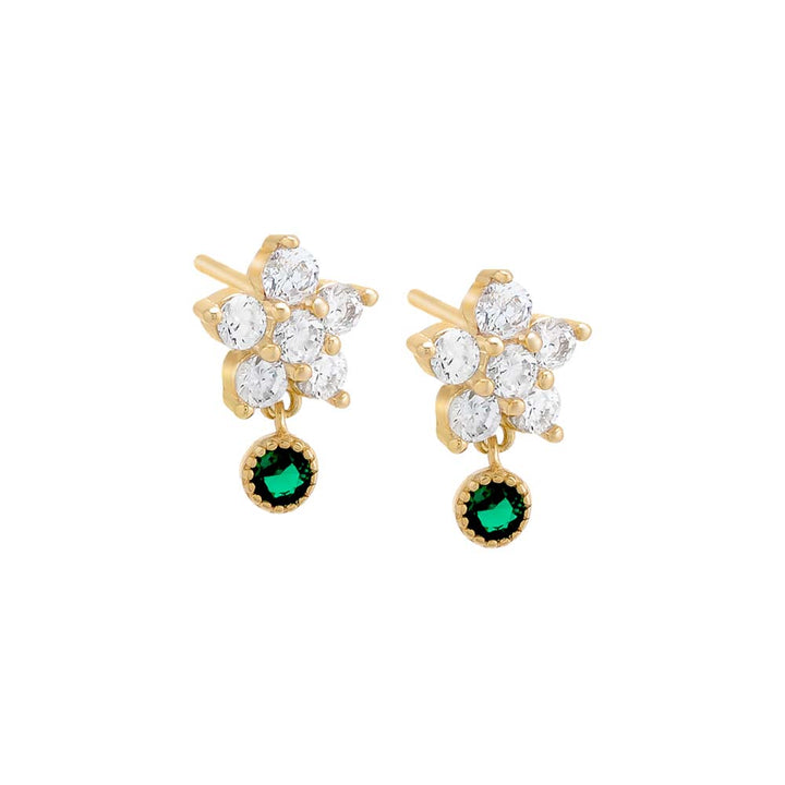 Emerald Green / Pair Dangling CZ Flower Stud Earring - Adina Eden's Jewels