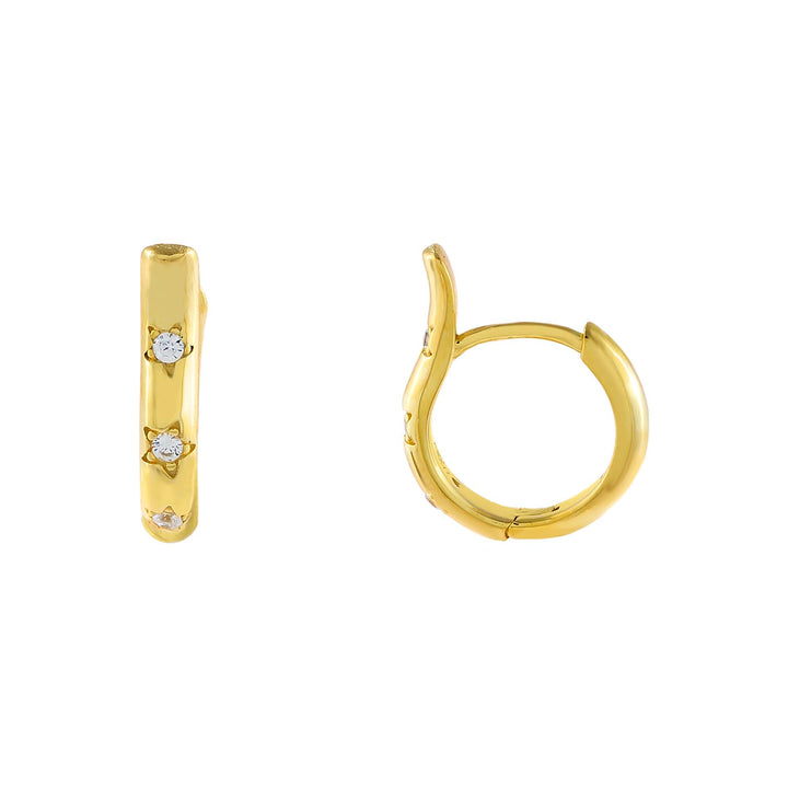 Gold CZ Starburst Curved Huggie Earring - Adina Eden's Jewels