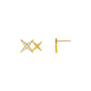 Gold CZ X Solid Starburst Stud Earring - Adina Eden's Jewels