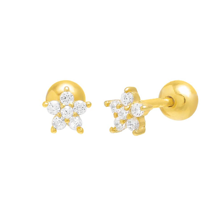 Gold CZ 5 Petal Flower Threaded Ball Stud Earring - Adina Eden's Jewels