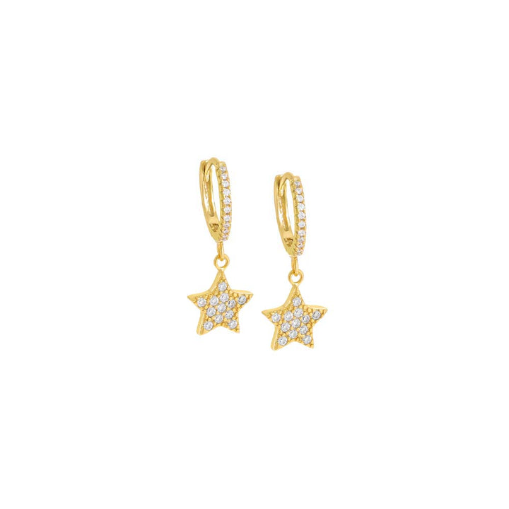 Gold Pavé Dangling Star Huggie Earring - Adina Eden's Jewels