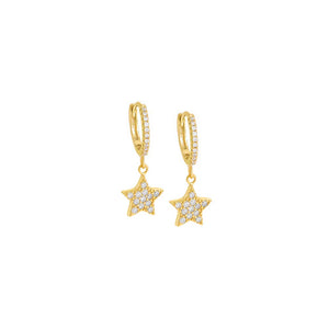 Gold / Pair Pavé Dangling Star Huggie Earring - Adina Eden's Jewels