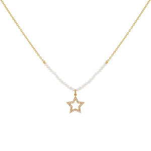 Gold Star X Pearl Chain Necklace - Adina Eden's Jewels