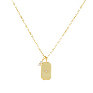 Gold CZ Starburst Dog Tag Necklace - Adina Eden's Jewels