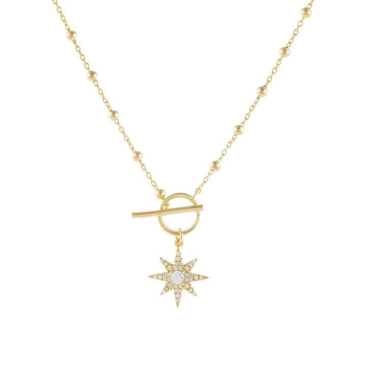 Gold CZ Starburst Toggle Beaded Necklace - Adina Eden's Jewels